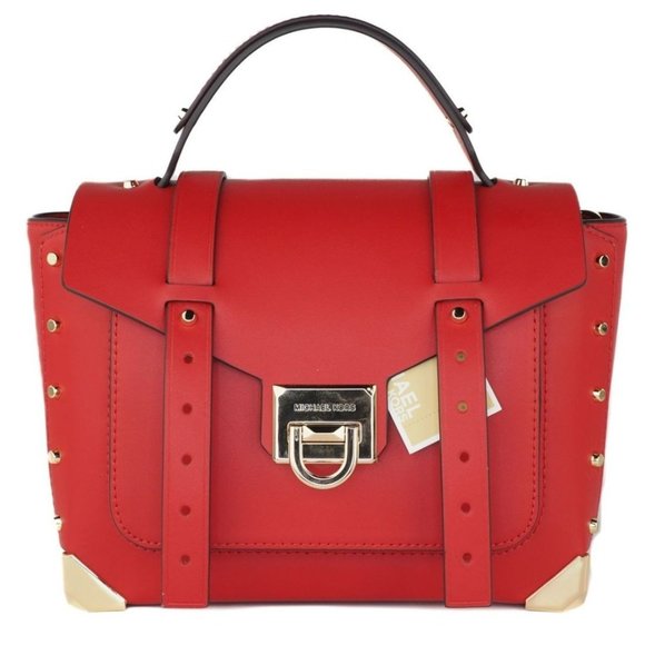 Michael Kors Handbags - NEW Michael Kors Manhattan Medium Satchel Bag Red Leather Top Handle School NWT